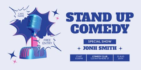 Designvorlage Stand-up-Comedy-Show-Werbung mit Mikrofon in Pink für Twitter