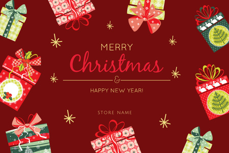 Christmas And New Year Greetings With Presents Postcard 4x6in Design Template