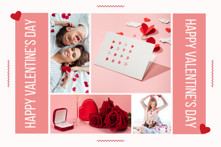 Modèle de visuel Célébration de la Saint-Valentin avec des cadeaux et des roses - Mood Board