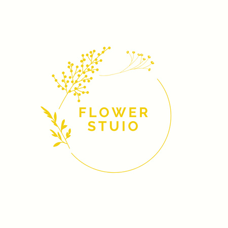Flower Studio Services Ad with Golden Circle Logoデザインテンプレート
