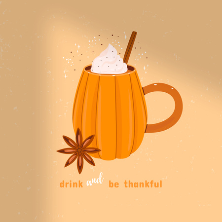 Thanksgiving Greeting with Cute Pumpkin Shaped Cup Instagram Modelo de Design