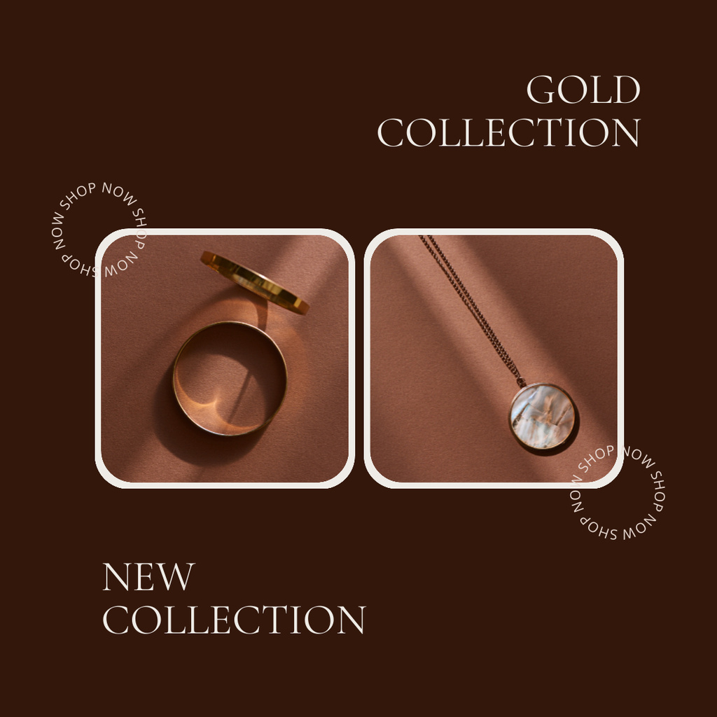 New Collection of Golden Jewelry Maroon Instagram Tasarım Şablonu