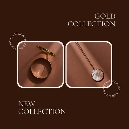 New Collection of Golden Jewelry Maroon Instagram Design Template