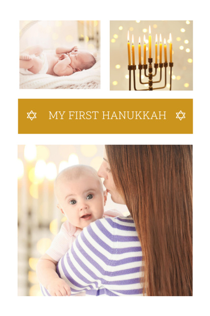 Ontwerpsjabloon van Postcard 4x6in Vertical van Collage with Mother With Baby Celebrating Hanukkah