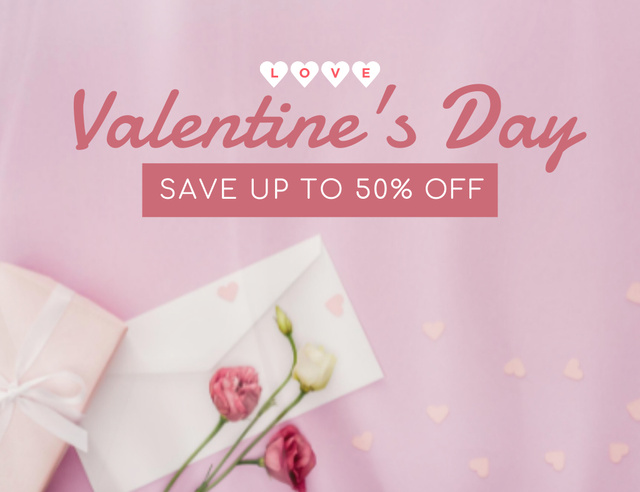 Offers of Discounts on Valentine's Day Items with Flowers Thank You Card 5.5x4in Horizontal Design Template