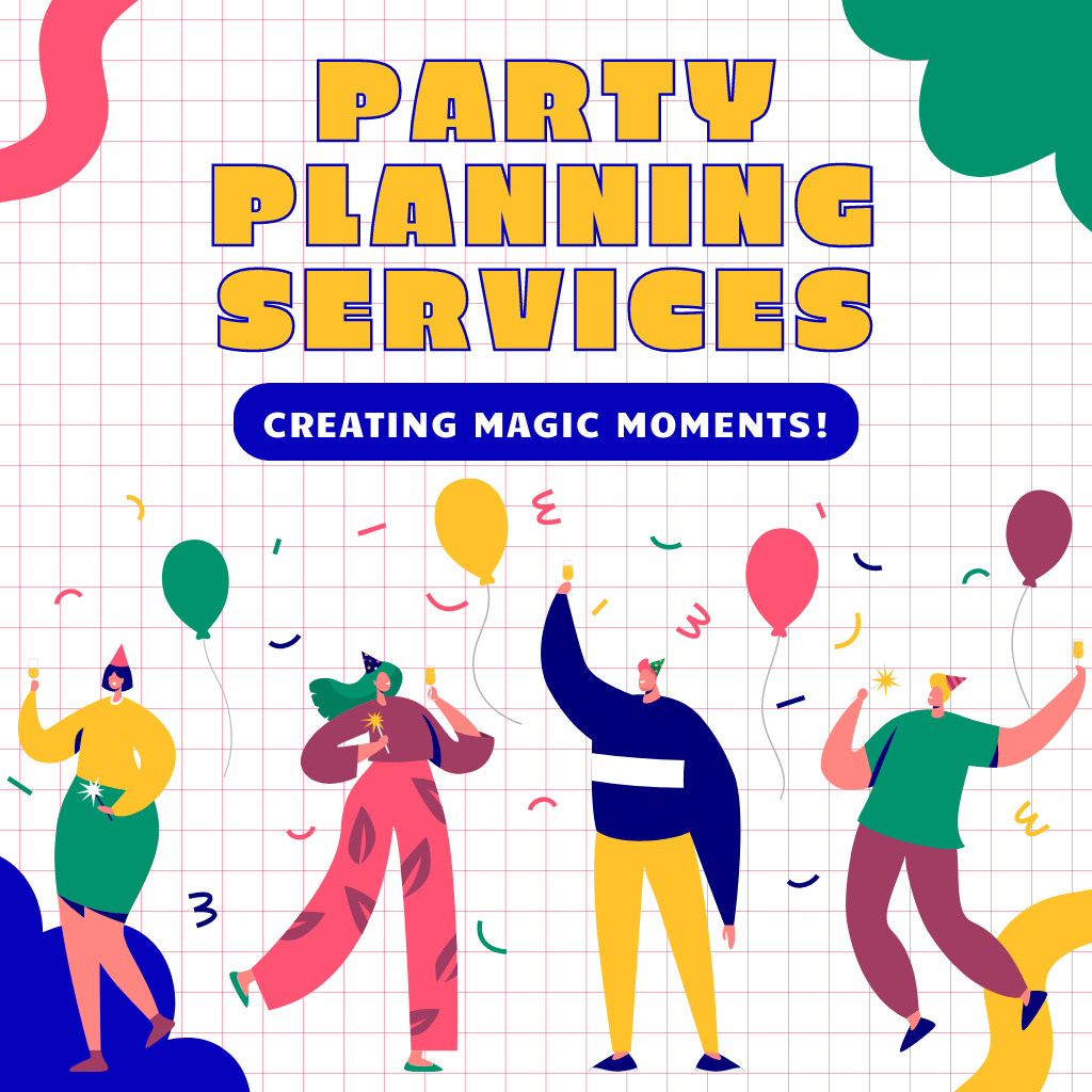 Party Planning Service with Magical Moments Social media Πρότυπο σχεδίασης