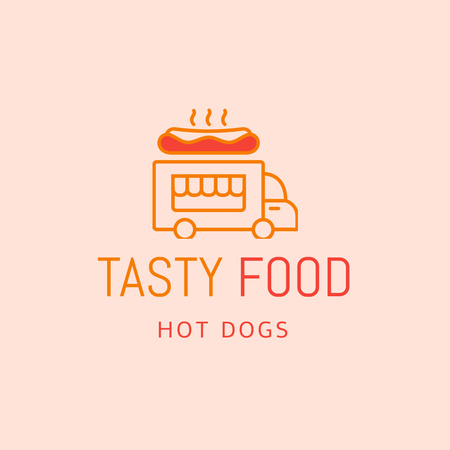 Hot Dogs Ad with Truck on Pink Logo 1080x1080pxデザインテンプレート