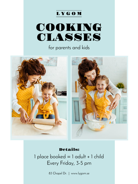 Plantilla de diseño de Cooking Classes with Mother and Daughter in Kitchen Poster US 