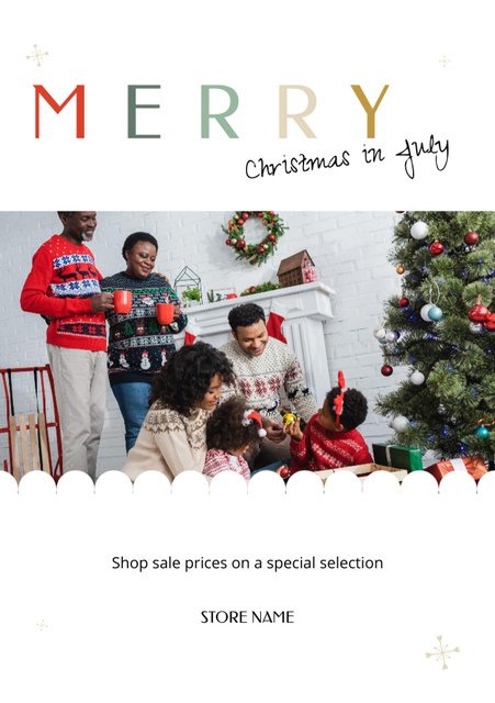 Platilla de diseño Happy Family Celebrating Christmas in July Postcard A5 Vertical