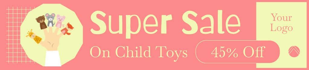 Designvorlage Super Sale Announcement of Children's Toys on Pink für Ebay Store Billboard