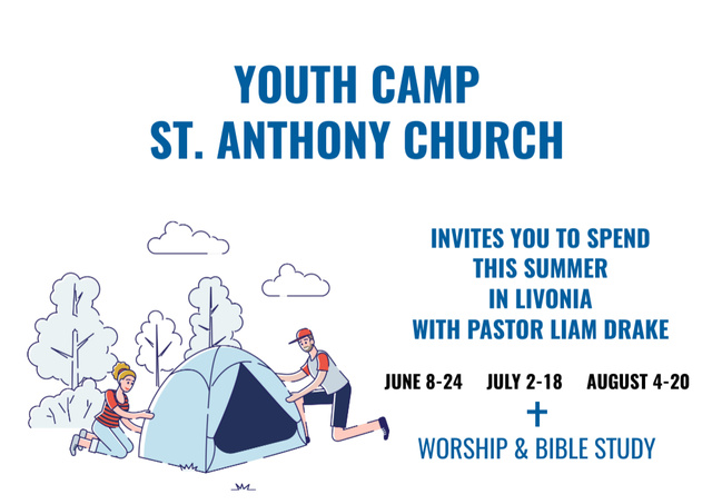 Youth Religion Camp invitation with boy in Mountains Postcard Modelo de Design