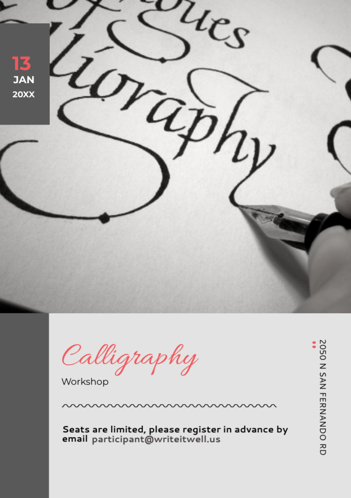 Calligraphy Workshop Announcement with Decorative Letters Flyer A5デザインテンプレート