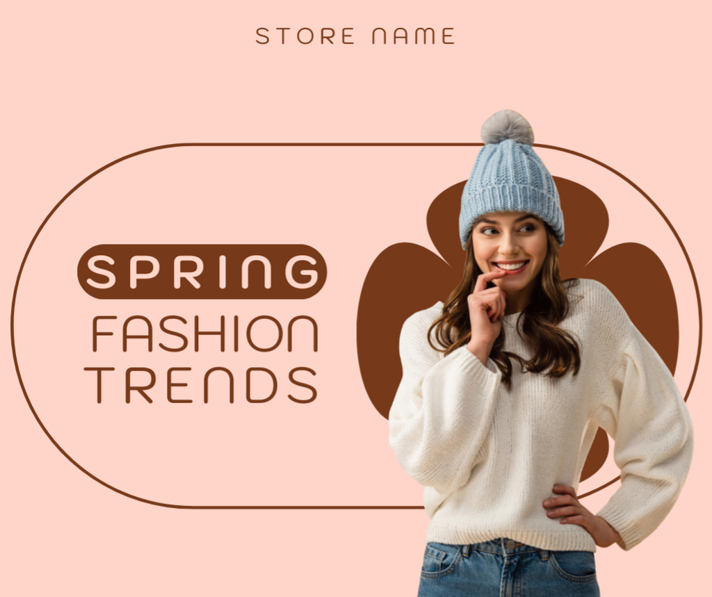 Spring Trend Proposal with Young Woman in Hat Facebook Design Template