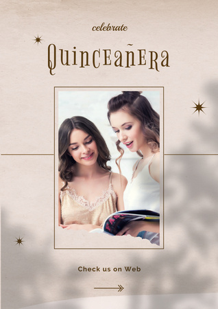 Announcement of Quinceañera with Two Girls Poster Design Template