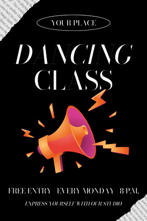 Promo of Dancing Class with Megaphone Pinterest Design Template