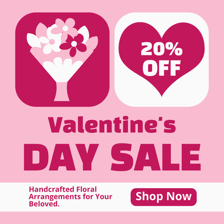 Valentine's Day Sale of Bouquets and Flower Arrangements Instagram AD Design Template