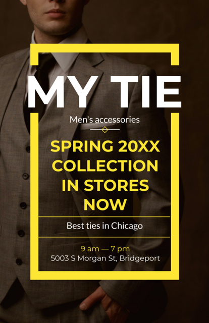 Men’s Spring Collection Ad with Man Wearing Suit and Tie Flyer 5.5x8.5in Design Template