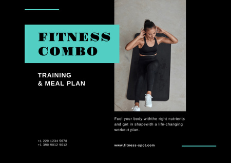 Fitness Program Ad with Woman doing Workout on Mat Poster B2 Horizontal tervezősablon