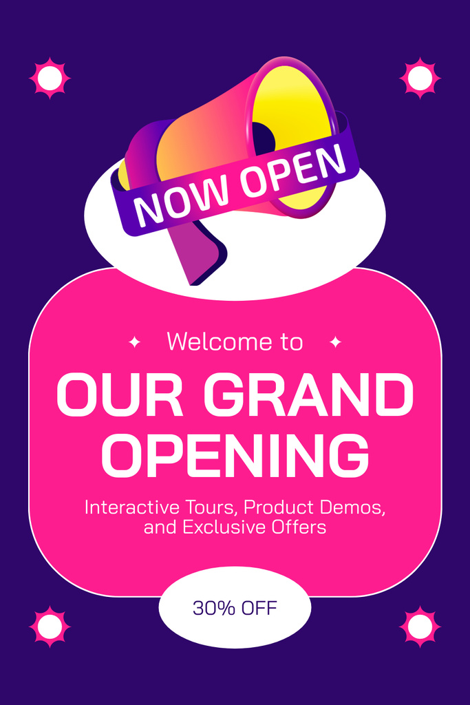 Template di design Bright Grand Opening Celebration With Discount And Catchphrase Pinterest