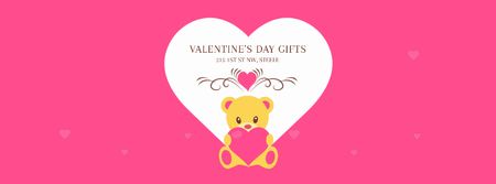 Pink Valentine's Card with Teddy Bear Facebook Video cover Design Template