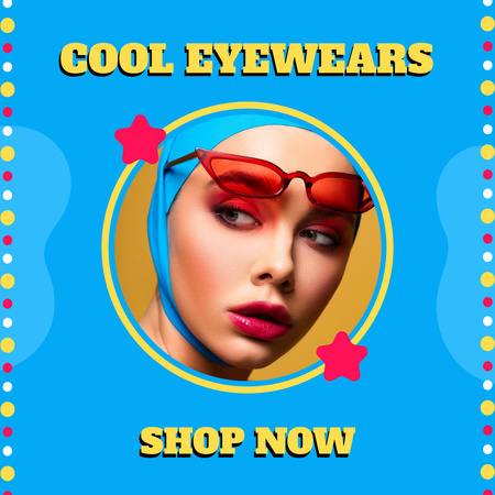 Designvorlage Trendy Eyewear Promotion auf Blau für Instagram