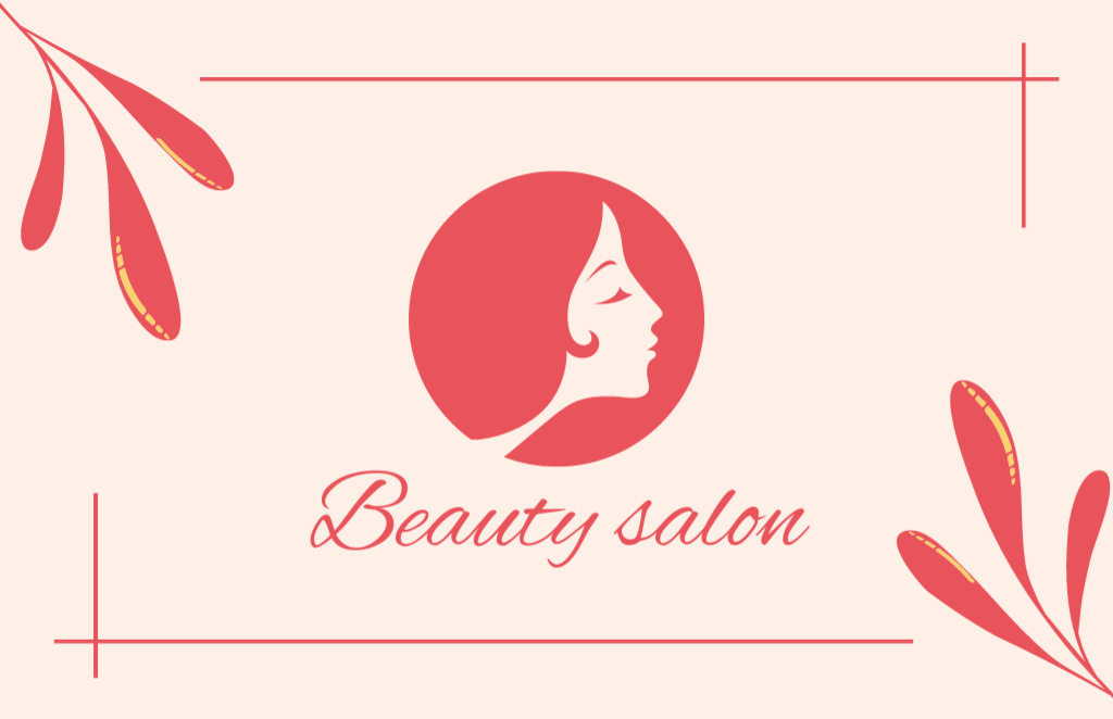 Beauty Salon Ad with Illustration of Woman In Beige Business Card 85x55mmデザインテンプレート