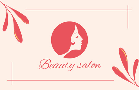 Beauty Salon Ad with Illustration of Woman In Beige Business Card 85x55mm Design Template