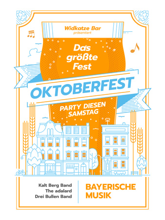 Şehirdeki Dev Kupa İllüstrasyonu ile Oktoberfest Parti Davetiyesi Poster US Tasarım Şablonu