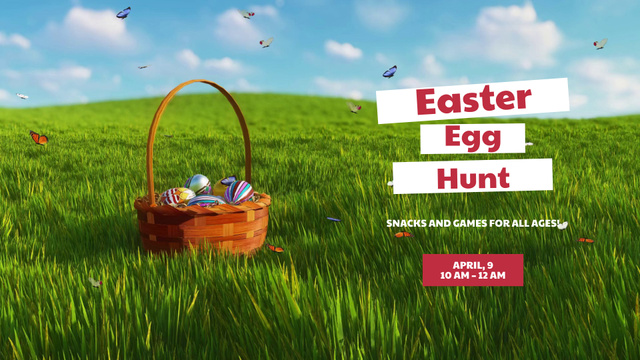 Basket On Valley With Eggs Hunt Announcement Full HD video Design Template