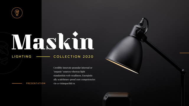 Designvorlage Lighting Design Collection with Lamp in Black für Presentation Wide