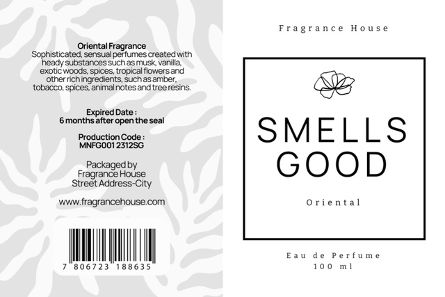 Oriental Smell Perfume Label Tasarım Şablonu