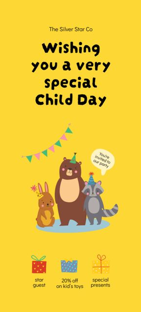 Wishing you Special Child Day on Yellow Layout Invitation 9.5x21cmデザインテンプレート