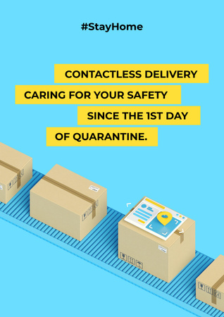 Contactless Delivery Services Ad with Boxes Poster A3 Design Template