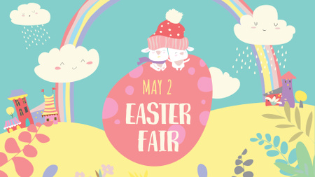 Easter Fair Announcement with Bright Illustration FB event cover Tasarım Şablonu