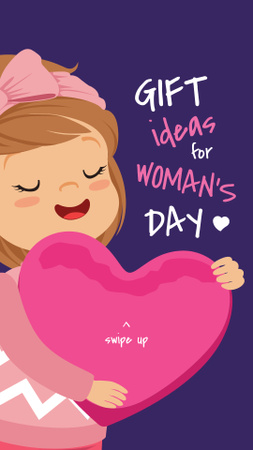 Modèle de visuel Women's Day Special Offer with Girl holding Pink Heart - Instagram Story