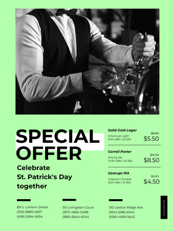 Template di design Barman pours Beer on St.Patricks Day Poster US