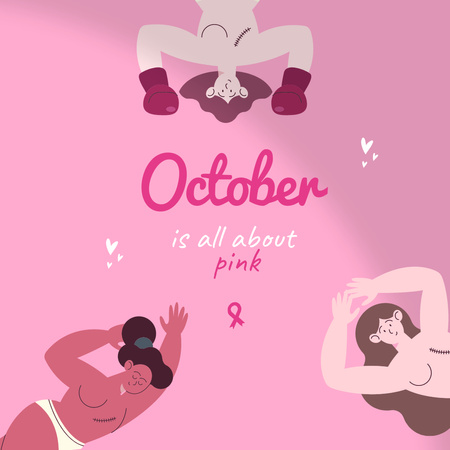 Breast Cancer Awareness Month Announcement with Diverse Women Instagram Design Template
