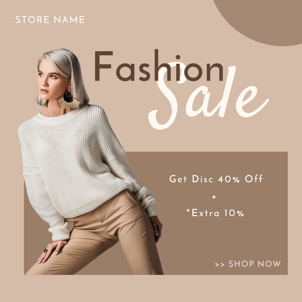 Female Fashion Clothes Sale with Blonde in Sweater Instagram Design Template