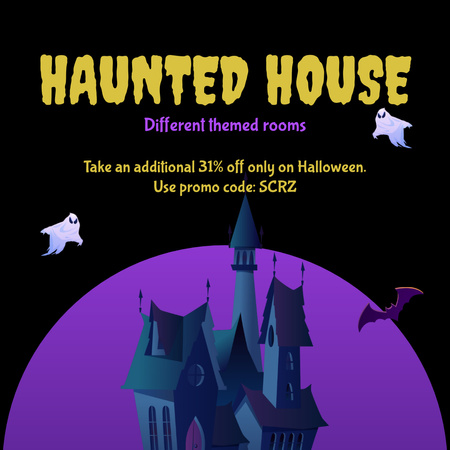 Haunted House With Discount By Promo Code Animated Post Design Template