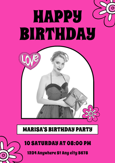 Retro Style Invitation to Birthday Party Poster Design Template