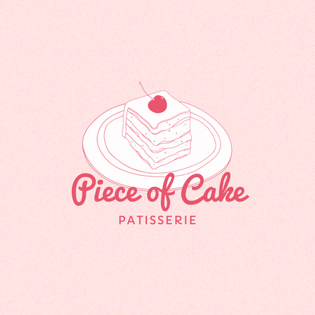 Bakery Ad with Yummy Piece of Cake Logo Design Template