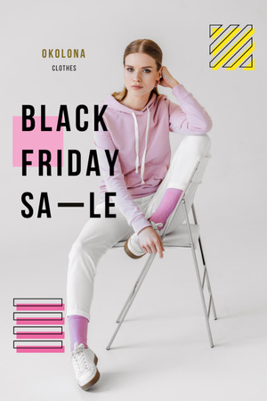 Black Friday Sale girl in Light Clothes Flyer 4x6in Design Template