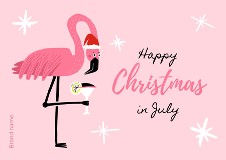Merry Christmas in July Greeting with Pink Flamingo Card Tasarım Şablonu