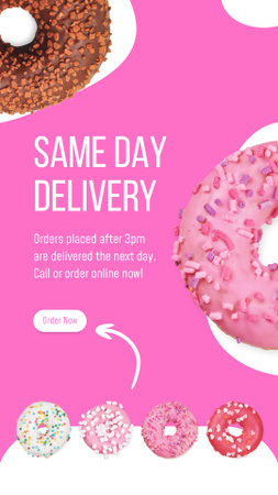anúncio de venda e entrega de deliciosos donuts Instagram Story Modelo de Design