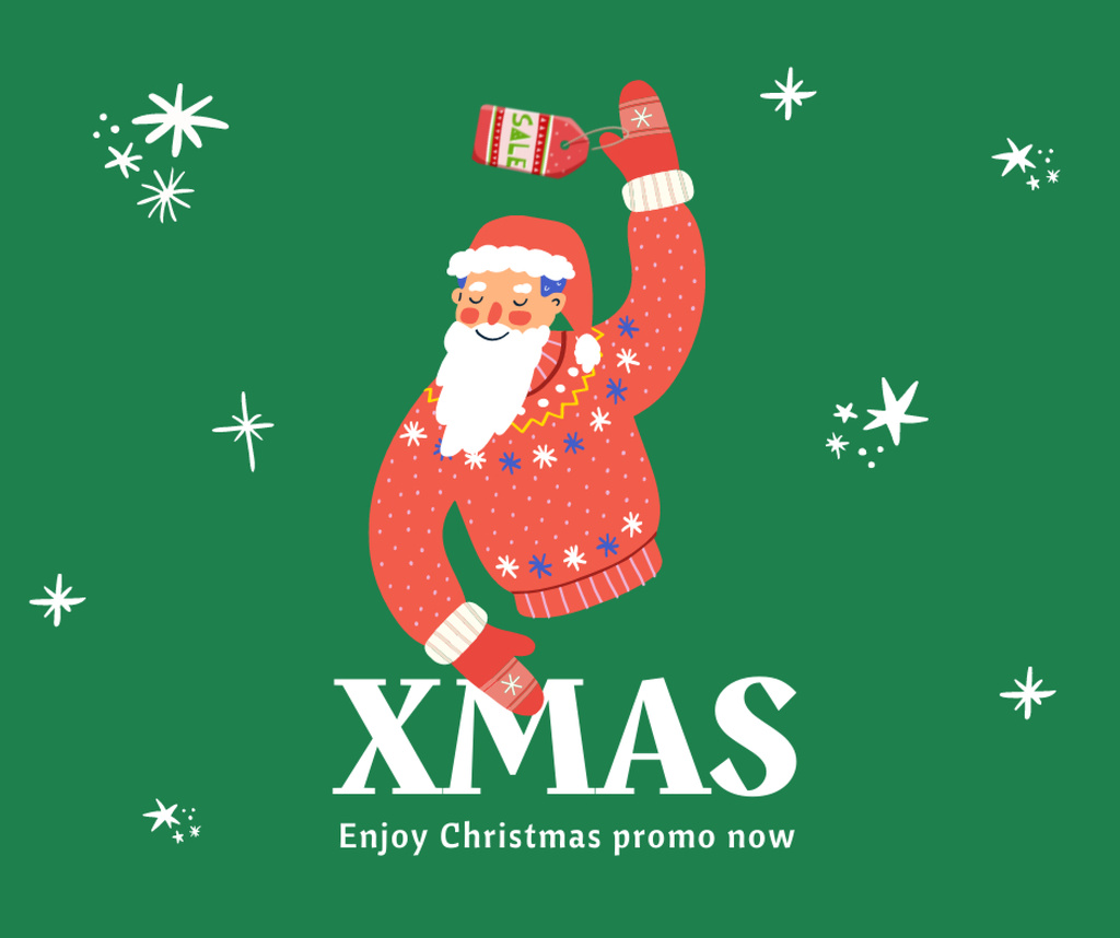Christmas Holiday Sale Announcement with Cute Santa Facebook Šablona návrhu