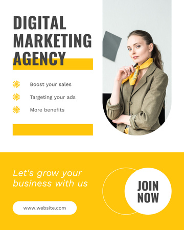 Digital Marketing Agency Services with Beautiful Businesswoman Instagram Post Verticalデザインテンプレート
