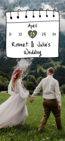 Designvorlage Wedding Invitation with Couple in Mountain Valley für Snapchat Geofilter