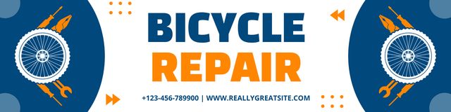 Ontwerpsjabloon van Twitter van Bicycle Repair and Maintenance Offer on Blue