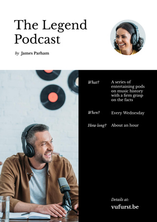 Podcast Annoucement with Man in headphones Poster Design Template