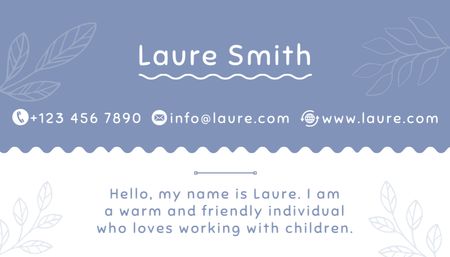Babysitting Services Offer With Leaves Twigs In Violet Business Card US tervezősablon